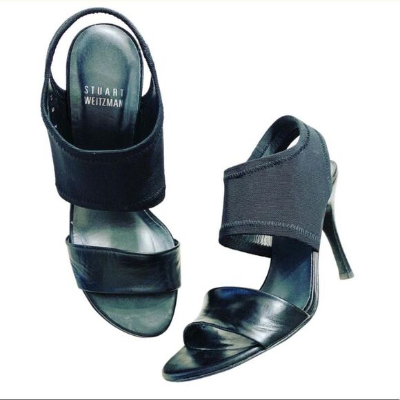 Stuart Weitzman black leather heels with straps - Picture 1 of 6